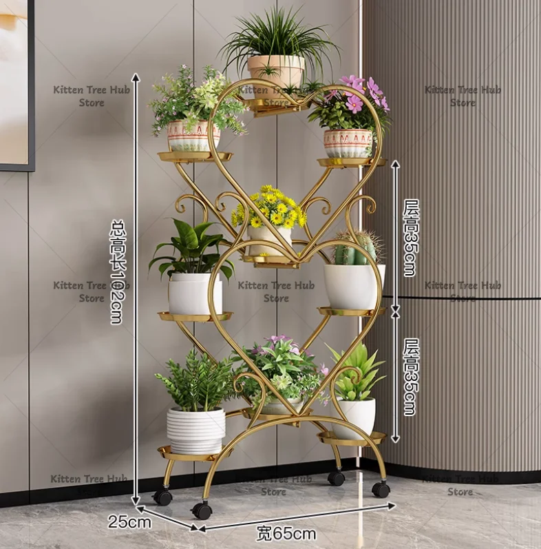 6 Pots Metal Plant Stand Flower Pot Display Rack  Planter Shelves Indoor Storage Shelf For Home Balcony Living Room Patio Garden