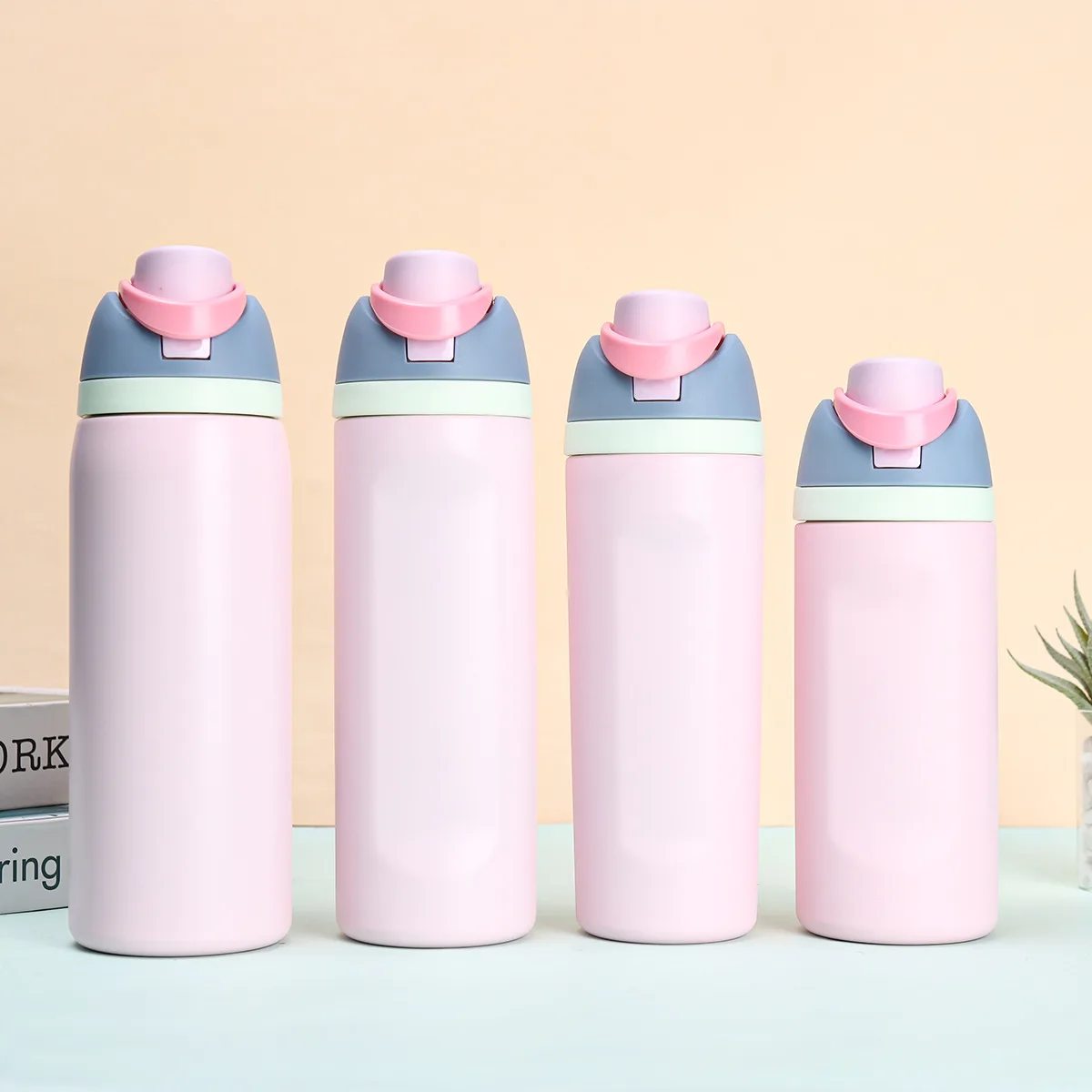304 stainless steel water bottle - Large capacity portable bouncing insulated cup - Handheld double drinking straw cup