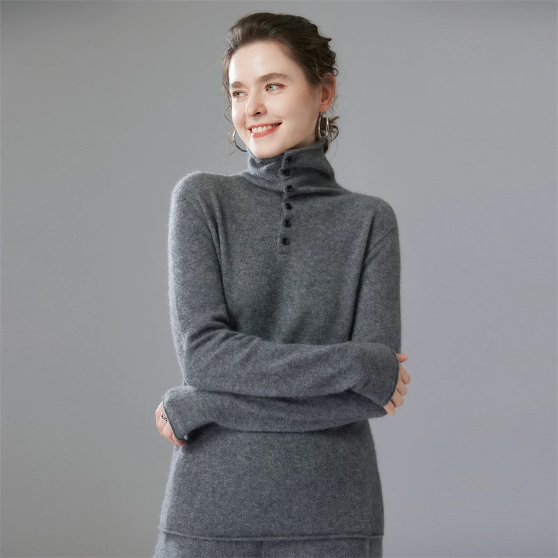 Women 100% Cashmere Sweater Turtleneck Long Sleeve Pullover Basic Simple Style Autumn Winter Goat Cashmere Knitwear  Tops