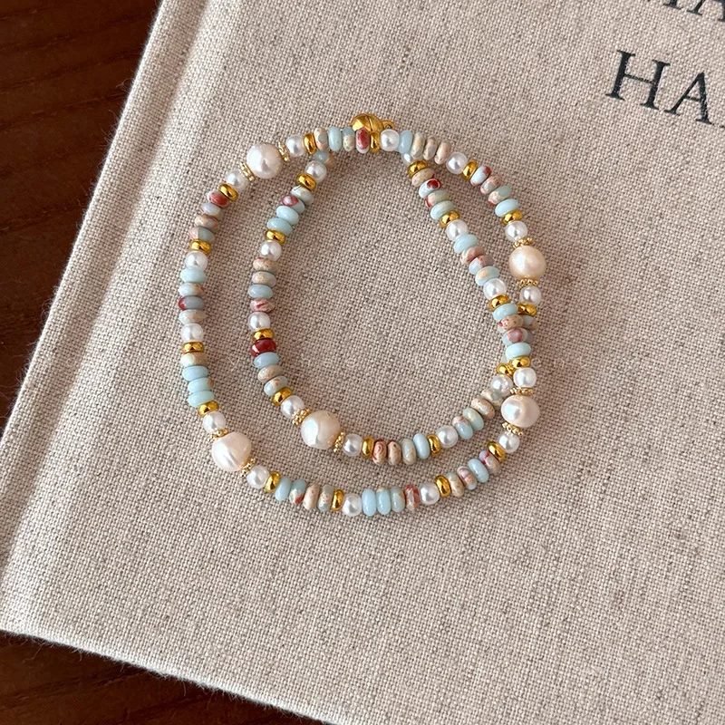 

Vintage Mix Color Natural Stone Agalmatolite Freshwater Pearl Beads Beaded Strand Bracelets for Women Gold Magnet Ball