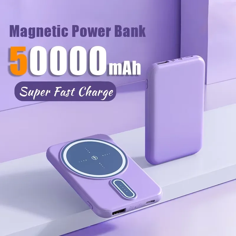 Mini 50000mAh Magnetic Power Bank Wireless Ultra-Thin Portable Charger  22.5W PD Fast Charging Powerbank for iPhone Samsung