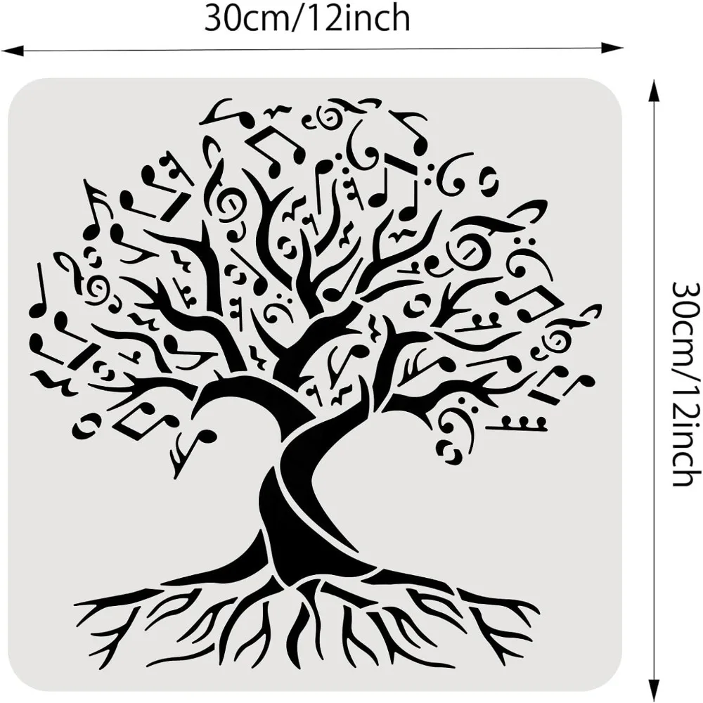 Tree of Life Pattern Stencil, Music Symbol Leaves Tree Templates Drawing Painting Stencils for Painting on Scrapbook Card Wood