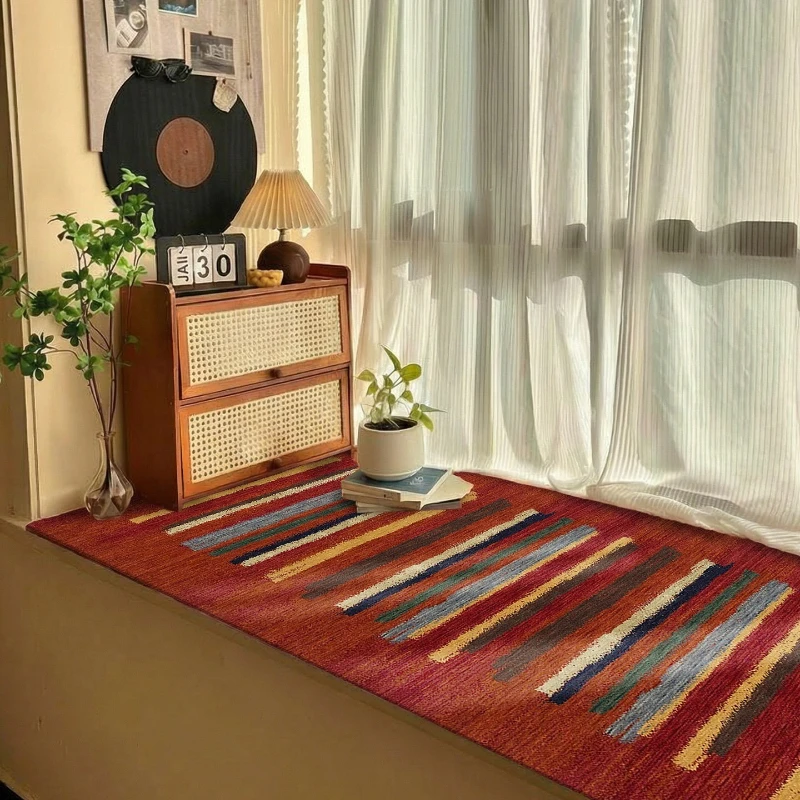Moroccan Ethnic Style Red Room Carpet Foldable Machine Washable Coffee Table Anti-slip Floor Mat Bedroom Bedside Soft Rug Tapis
