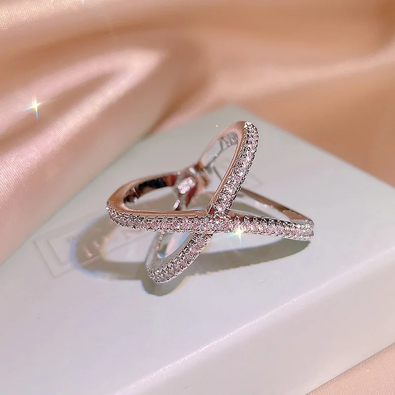 Valentinstag Geschenk 925 Silber Farbe Kreuz Ringe Für Frauen Mädchen Dame Hochzeit Band Party X Ring Schmuck Großhandel