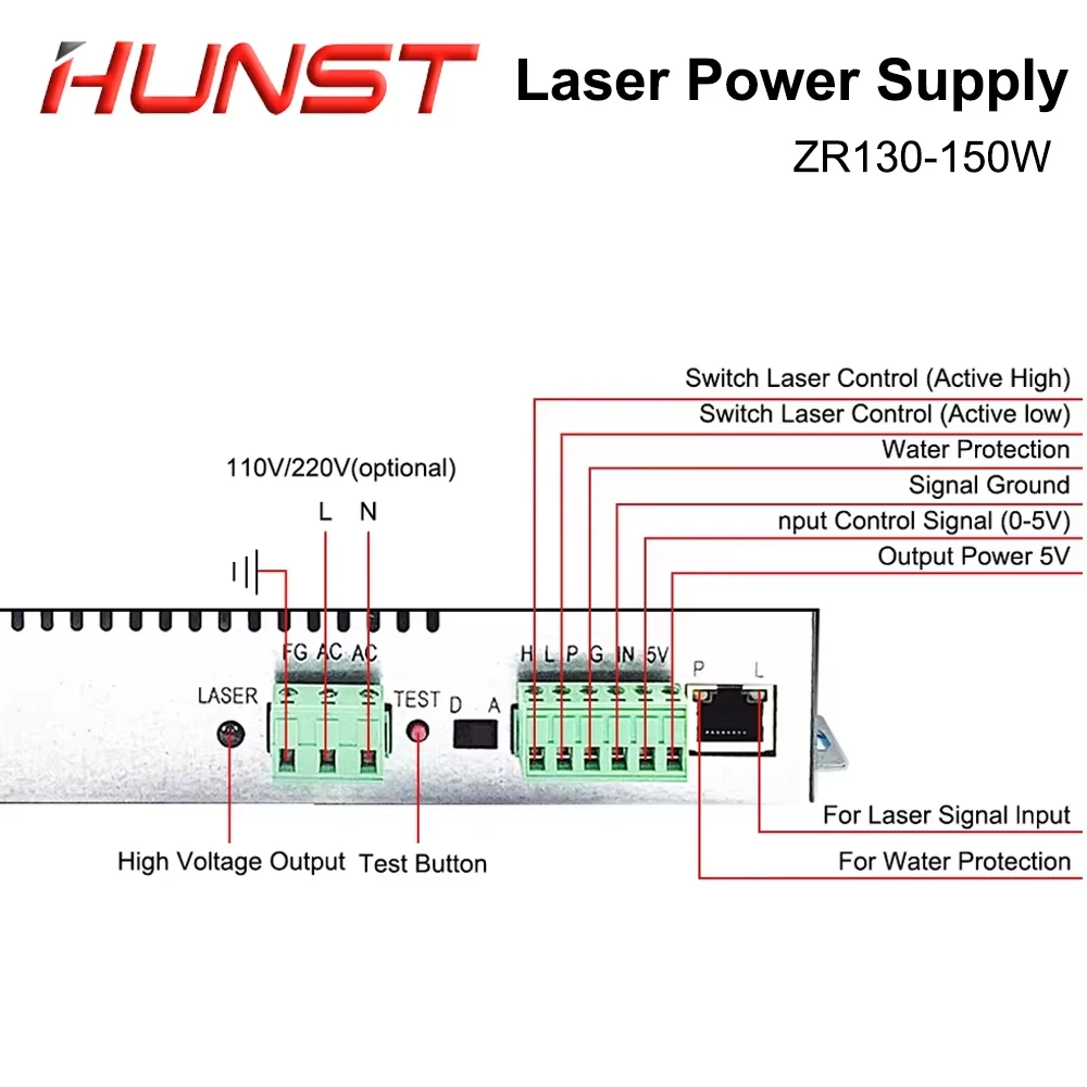 HUNST ZR130W 150W Laser Power Supply for 130W 150W Co2 Glass Laser Tube Engraving and Cutting Machine 2Years Warranty.