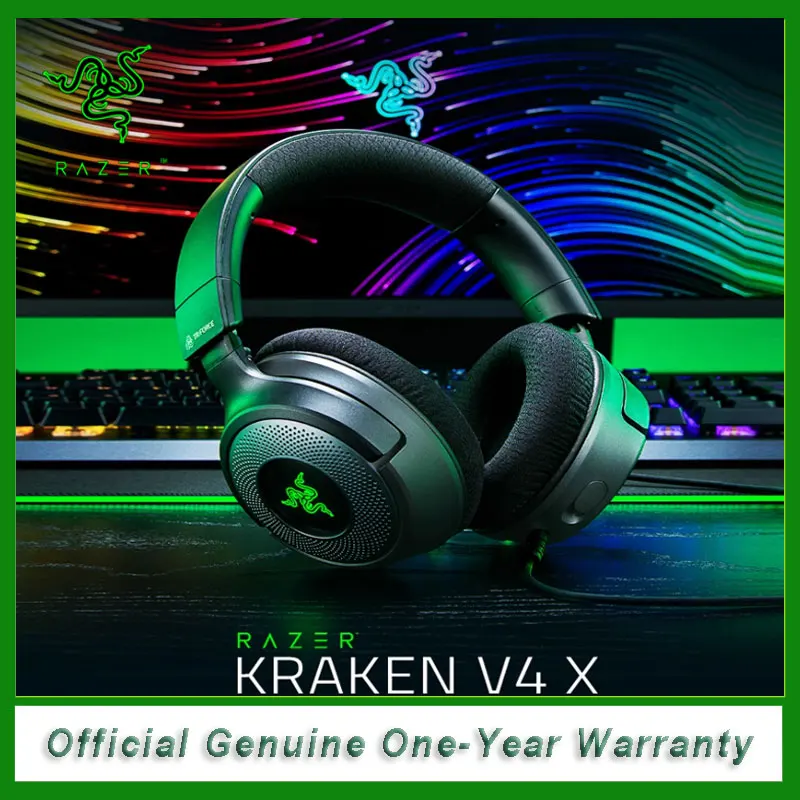 سماعة الألعاب السلكية Razer Kraken V4 X وحدة تشغيل 40 مم - ميكروفون متعدد الاتجاهات - تأثير إضاءة Chroma RGB - مناسب #1