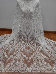 High quality luxury embroidery lace mesh white nail bead sequins wedding dress DIY lace clothing accessories