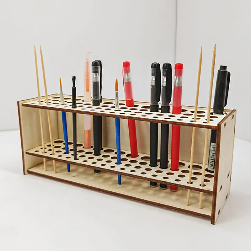 Tempat kuas cat kayu 67 lubang, dudukan sikat cat kayu berdiri Organizer meja dipasang di dinding rak kuas Makeup untuk perlengkapan melukis