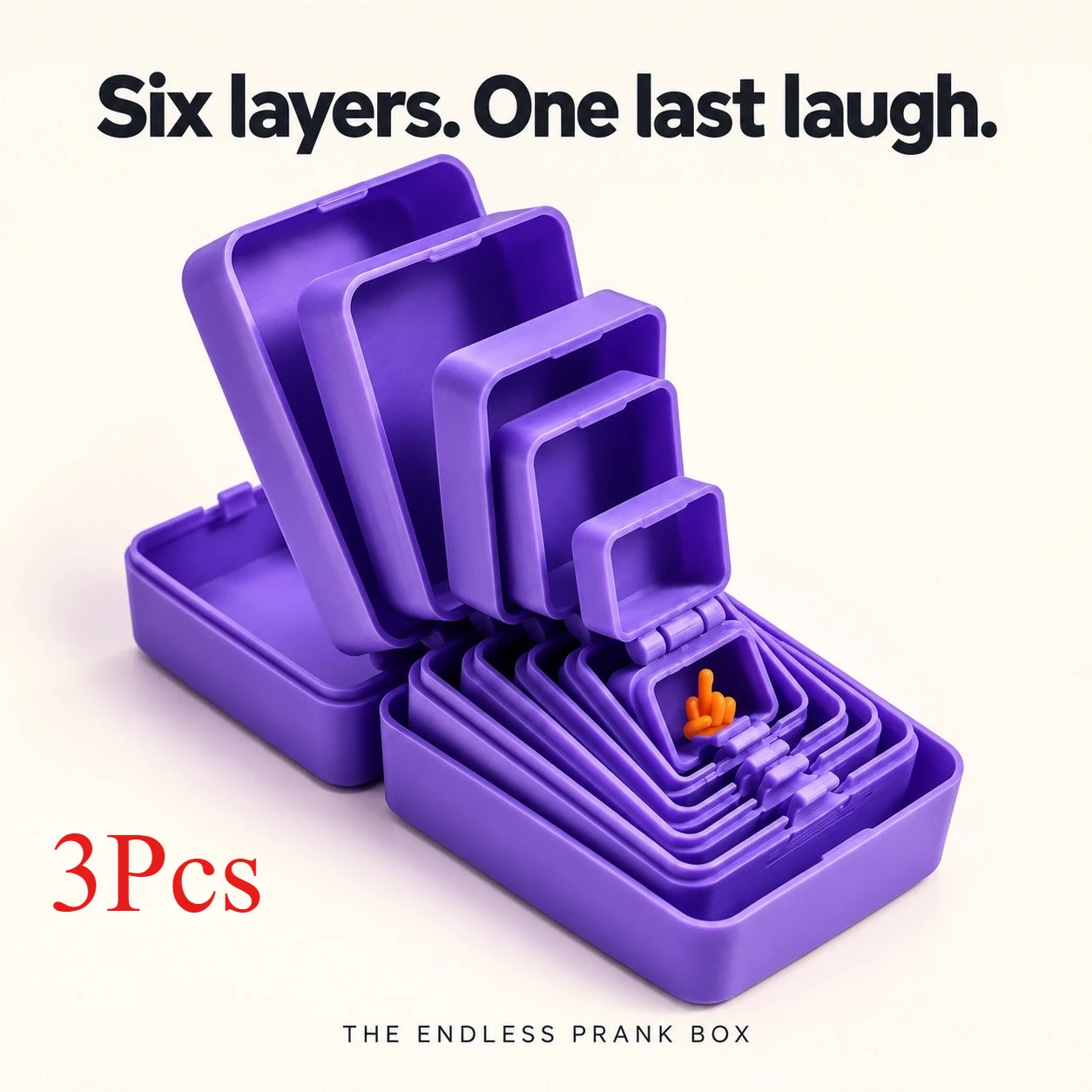 3Pcs Multi Layer Nested Surprise Gift Box 3D Printed Prank with Mini Middle Finger Gag Present for Friends Boyfriend Adults