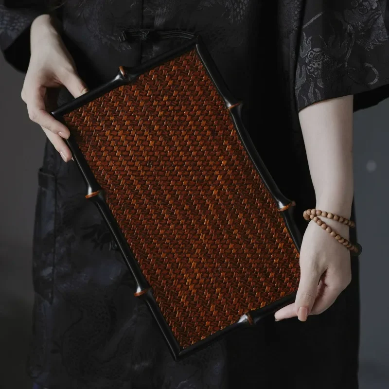 Chinese dried bamboo tea tray Bamboo woven pot bearing dry brewing table Portable tea tray