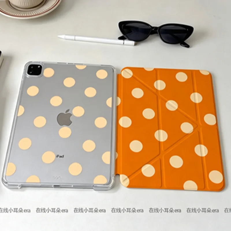 Korean Ins Orange Big Dots Y2K Cover For iPad Pro 13 11th M5 M4 12.9 A16 10 8 7 9th 10th For iPad Air 11 M2 M3 Mini Tablet Case