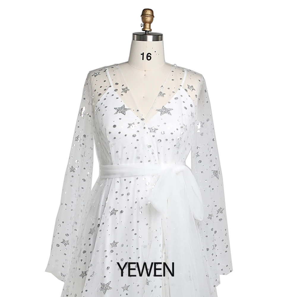 YEWEN-Vestido largo de noche con cuello en V y estrella brillante para mujer, conjunto de 2 piezas, vestido Formal para fiesta y sesión de fotos