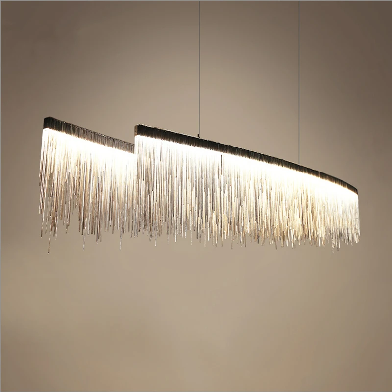 

Nordic Light Luxury LED Double Head Aluminum Chain Tassel Chandelier Living Room Villa Creative Restaurant Shop Bar