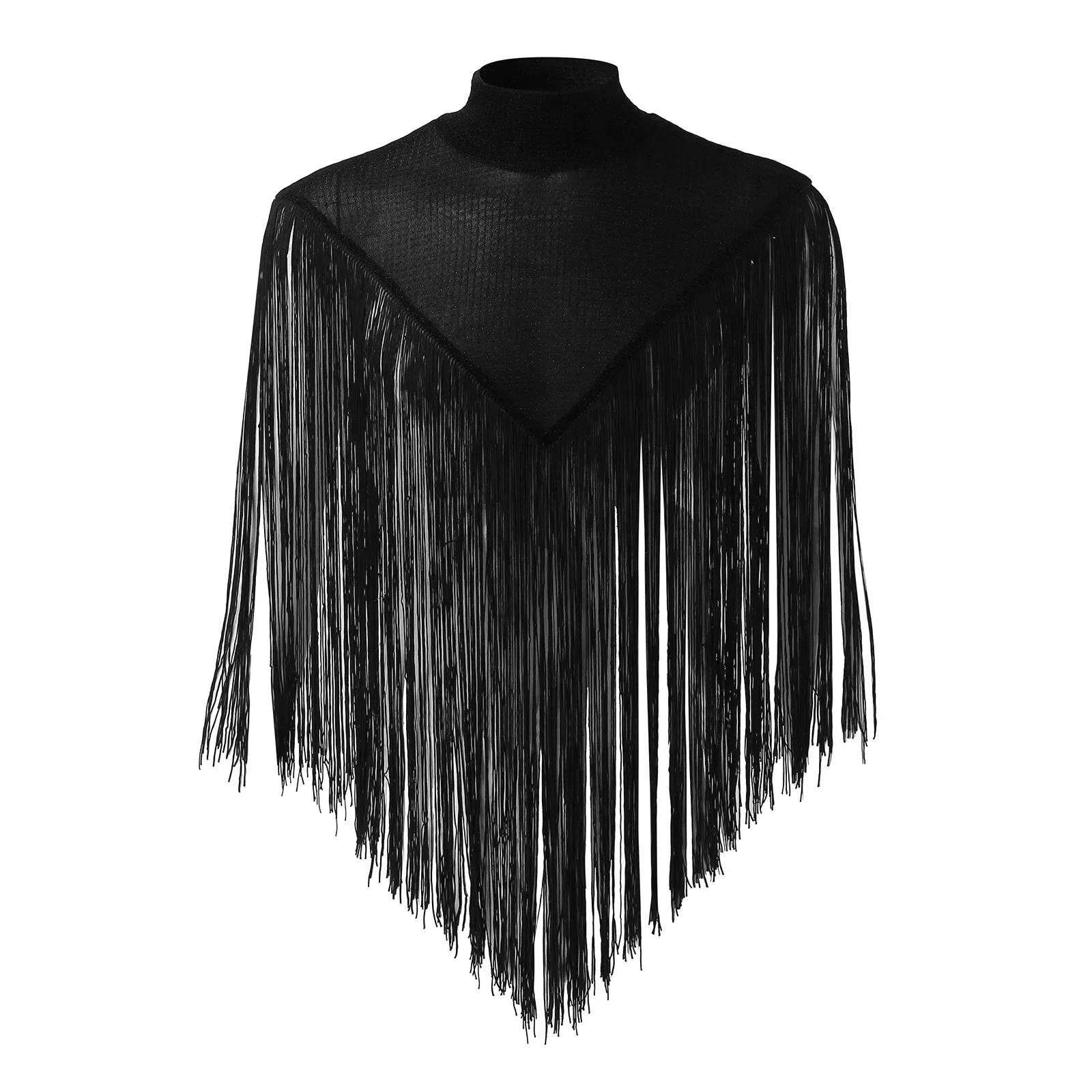 Men's Tassel Patchwork Vests Cloak Patchwork Turtleneck Sleeveless Casual Cloak Ponchos Sexy Streetwear Fashion Tank Top Men