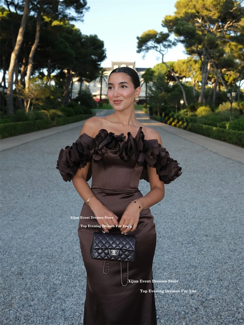 Xijun Sexy Satin Mermaid Evening Dresses 3D Flowers Saudi Arabric Formal Prom Dresses Off The Shoulder Long Prom Gowns Customize