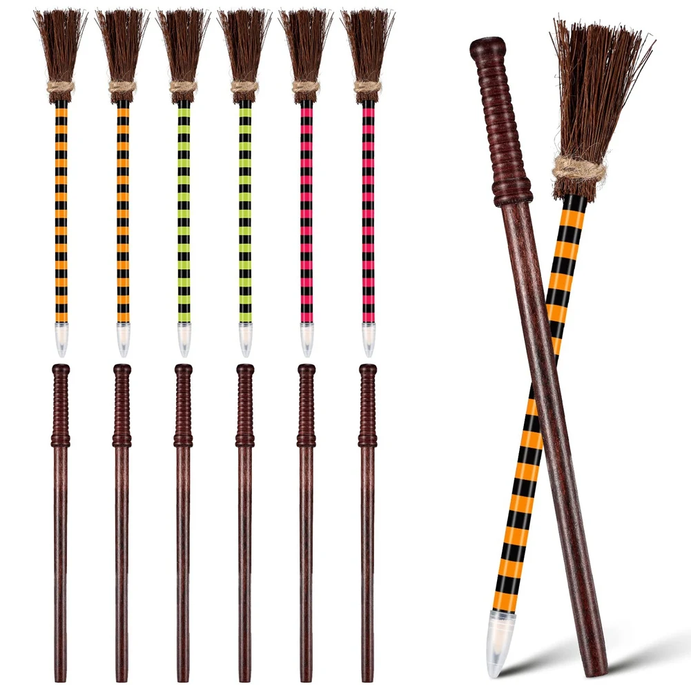 12x Wand Pencils Set Halloween Witch Broom Pencils Wizard Favors Halloween Theme Birthday Goody Bag Filler Favors