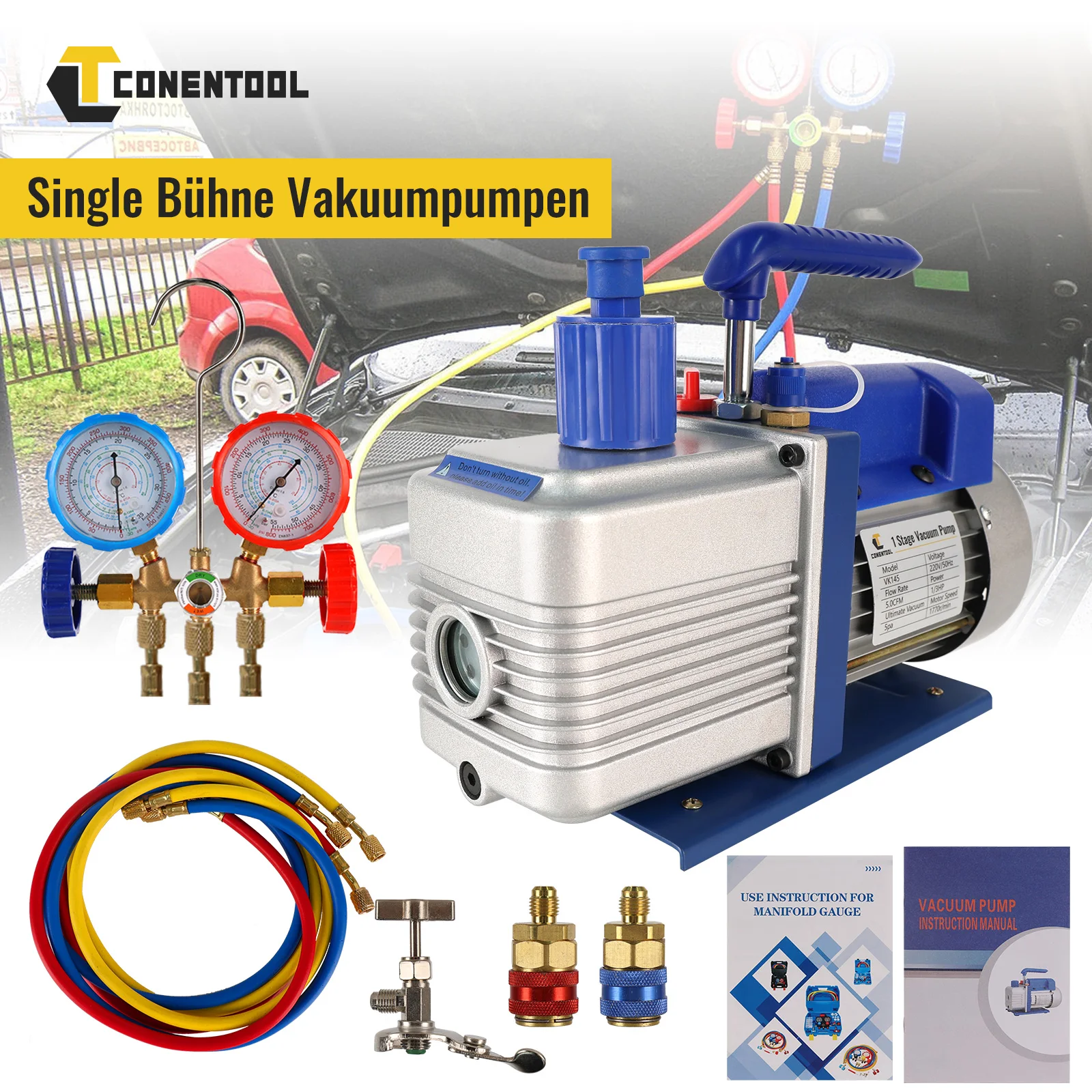 Single Vacuum Pump 5CFM 2 Stage Vacuum Pump 1/2 HP HVAC Rotary Vacuum Pump for Air Conditioner Reparation, Vacuum Evacuation