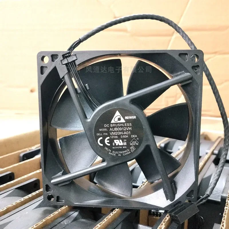 pa  Original Delta Dual Ball Bearing AUB0912VH 9025 9225 90MM 9CM 90*90*25MM Cooling fan 12V 0.6A 3PIN 4PIN