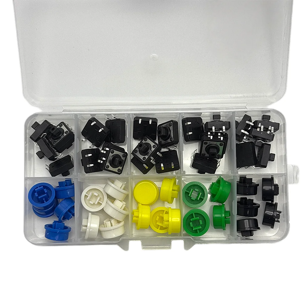 25PCS Tactile Momentary Module Button Momentary 12*12*7.3MM Micro switch button + 25PCS Tact Cap(5 colors)
