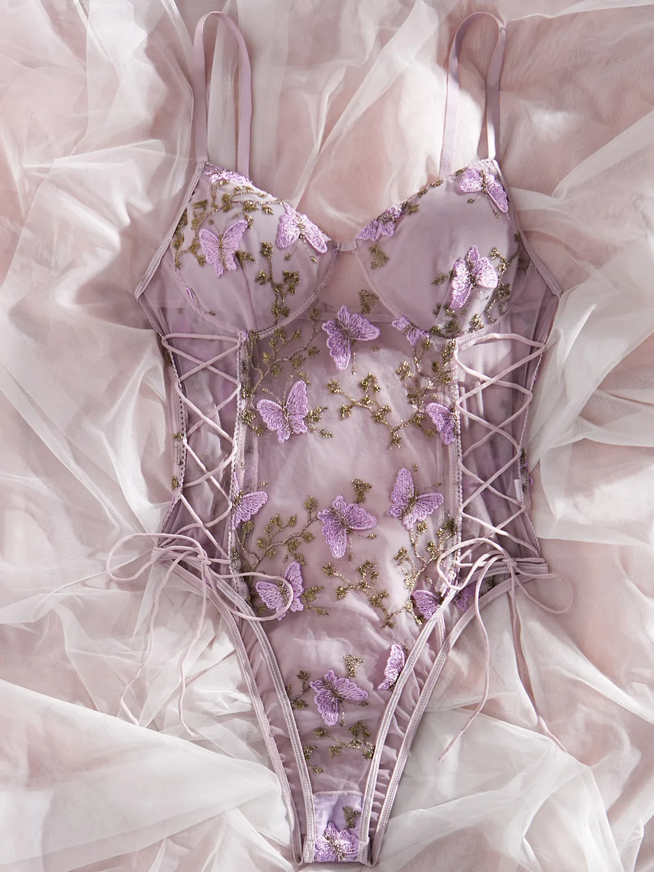 حار فراشة التطريز شبكة تيدي، الدانتيل يصل الخامس الرقبة عارية الذراعين ثونغBodysuit، المرأة مثير الملابس الداخلية والملابس الداخلية