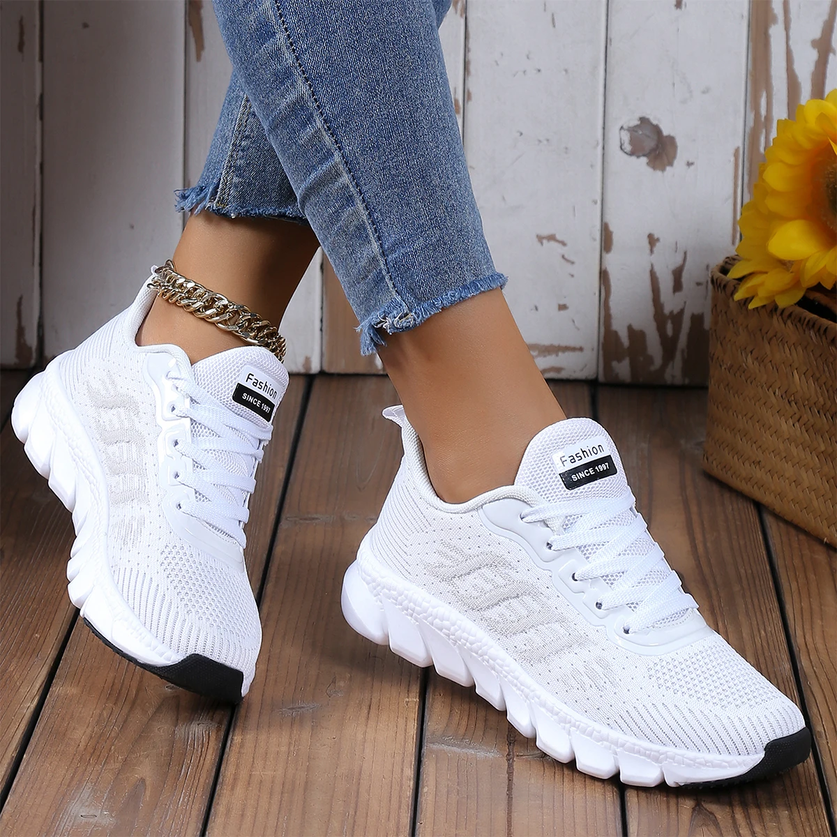 The Most Popular Women's Outdoor Sports Sneakers with Striped Front Lace and Super Soft Soles