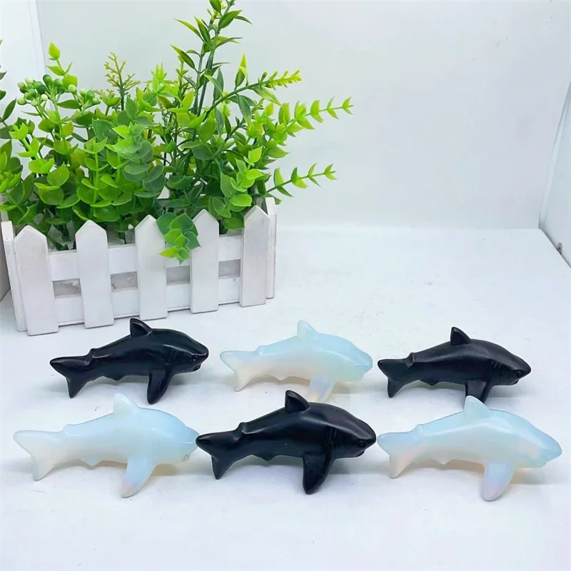 Natural Crystal Quartz Shark Crystal Carving Cute Home Decoration Healing Animal Christmas Health Children Gift 1pcs