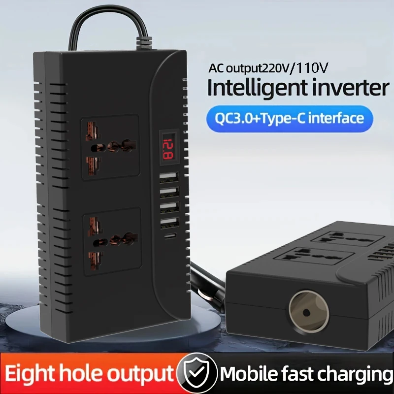 Powlsojx Car Power Inverter with 9 Outputs — QC3.0+Type-C Fast Charging Portable Car Charger for Road Trip Emergency 12V/24V