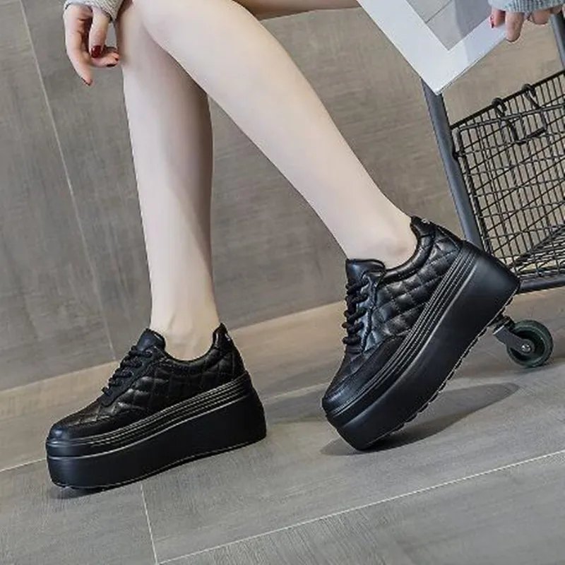 New 8cm Sewing Genuine Leather Platform Wedge Ankle Boots Chunky Sneakers Women Comfy 2026 Spring Autumn Supportive Pumps Shoes