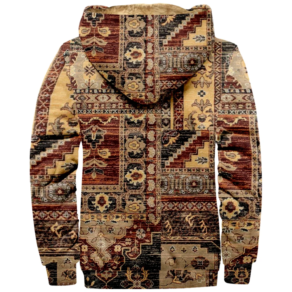 Tribal grafis Vintage Hoodie 3D, Sweatshirt lengan panjang ritsleting musim dingin kerah berdiri wanita pria Fashion pakaian