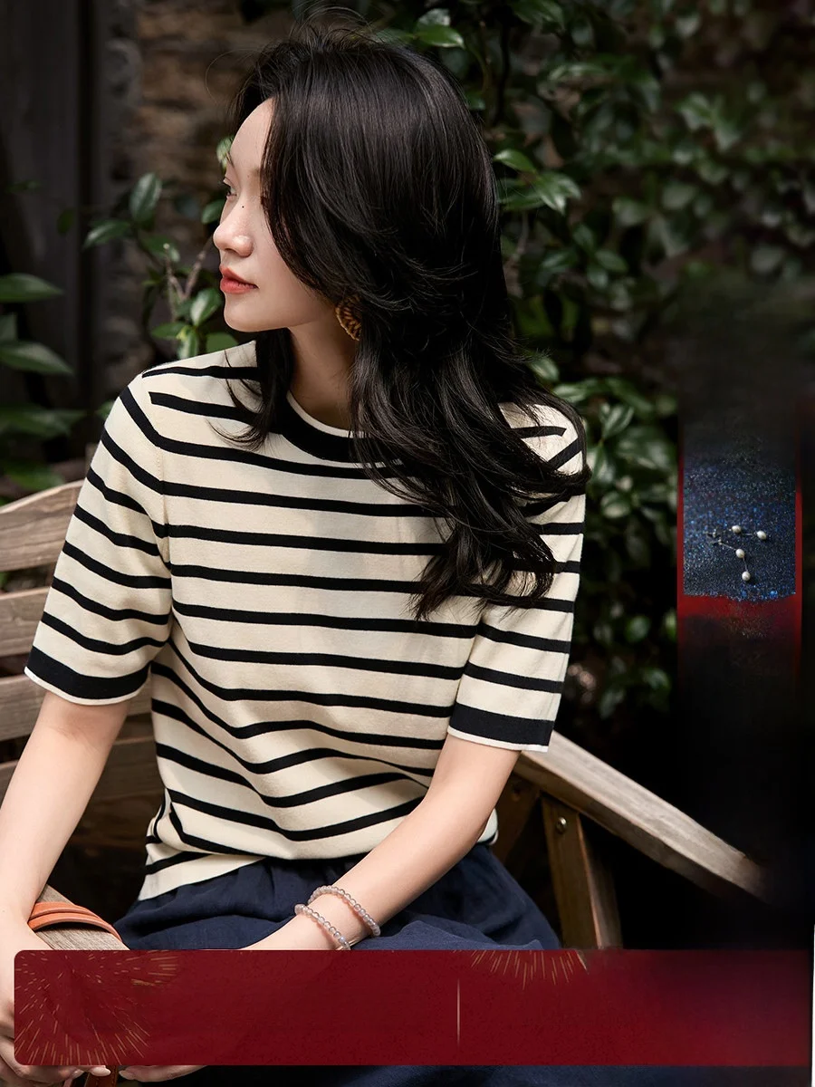 

Удобная хлопковая трикотажная одежда в полоску irt ort Sve Женская повседневная одежда Easy Commute Sle Повседневная дышащая мода