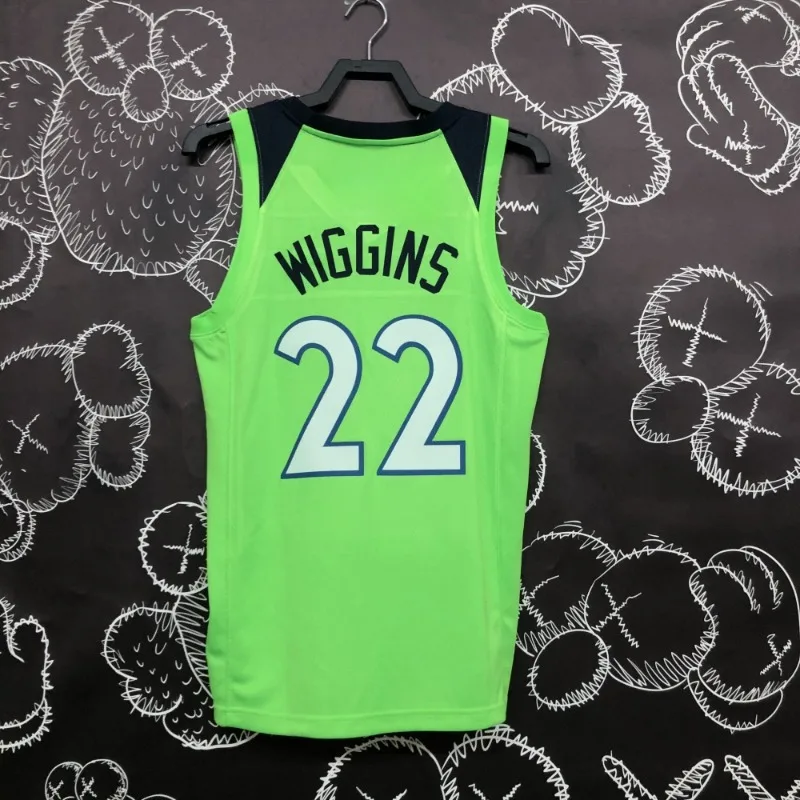 24/25 Newest Timberwolves Fluorescent Green Basketball Vest Casual Sports Men's Boys Summer Sleeveless T-Shirt Breathable