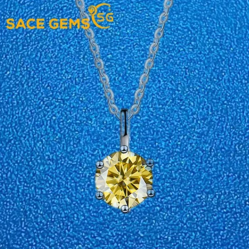 

SACE GEMS D Color 1CT Moissanite Diamond Necklace for Women Round Pendant Certificates S925 Sterling Silver Wedding Jewelry Gift