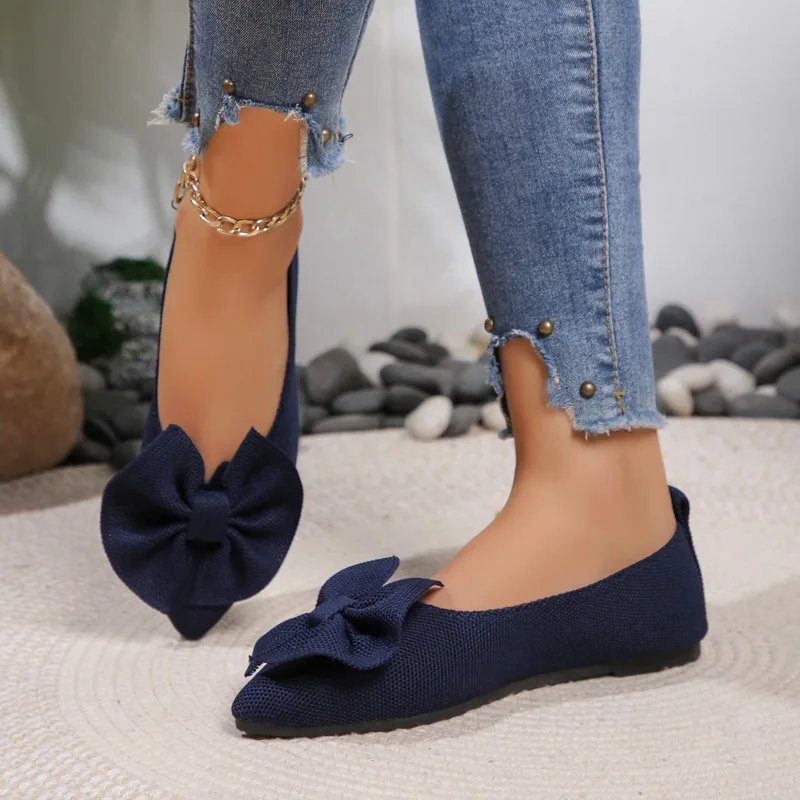 

Women's Fashion Mesh Breathable Solid Color Flat Shoes 2024 New Pointed Bow Shallow Slip-on Women's Loafers Zapatos De Mujer