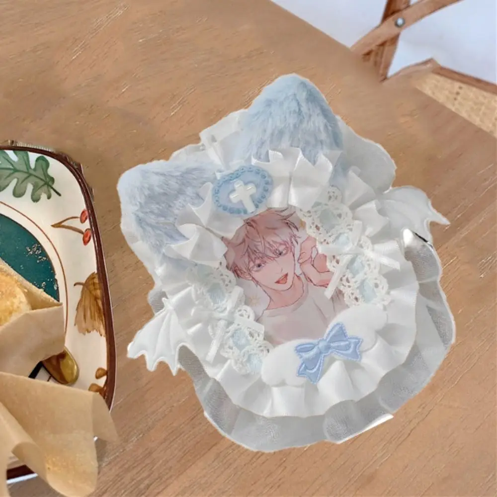 

Portable Ins Style Cartoon Plush Card Holder Cat Ear Angel Wings Photo Protector Case Diy Lace ID Credit Case School
