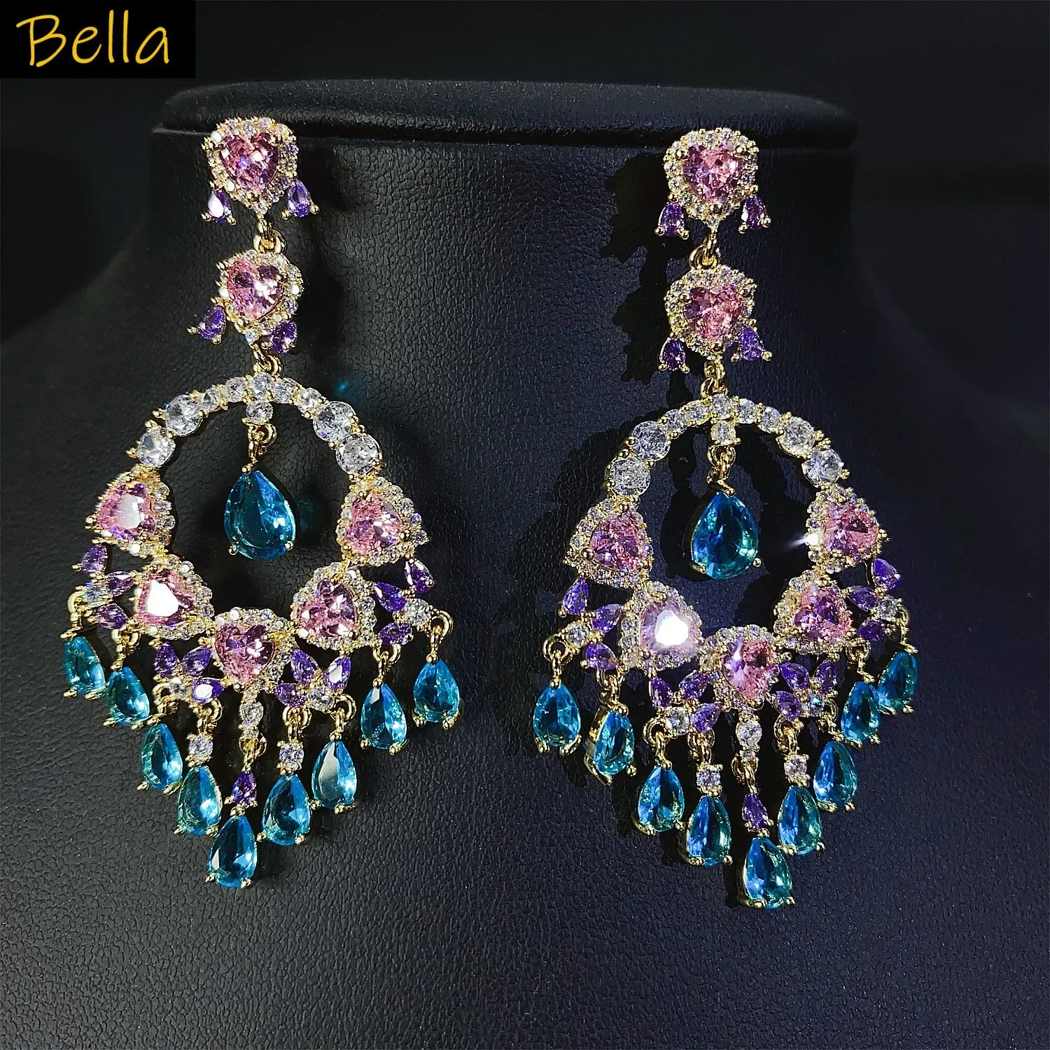 

Gorgeous Earrings Large Long Red White Pink Zircon Luxury Jewelry Water Drop Taseel Dangle Earrings Wedding Bride Dinner Party