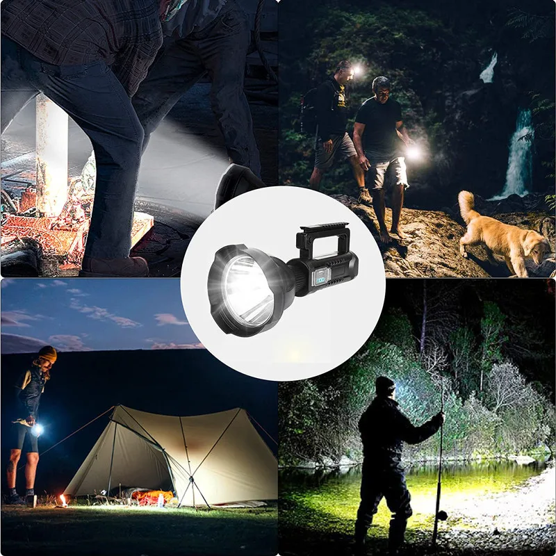 High Power Rechargeable Led Flashlight Powerful Long Range Xhp70 Torch Waterproof Ultrafire Searchlight Bank Lamp USB Flashlight