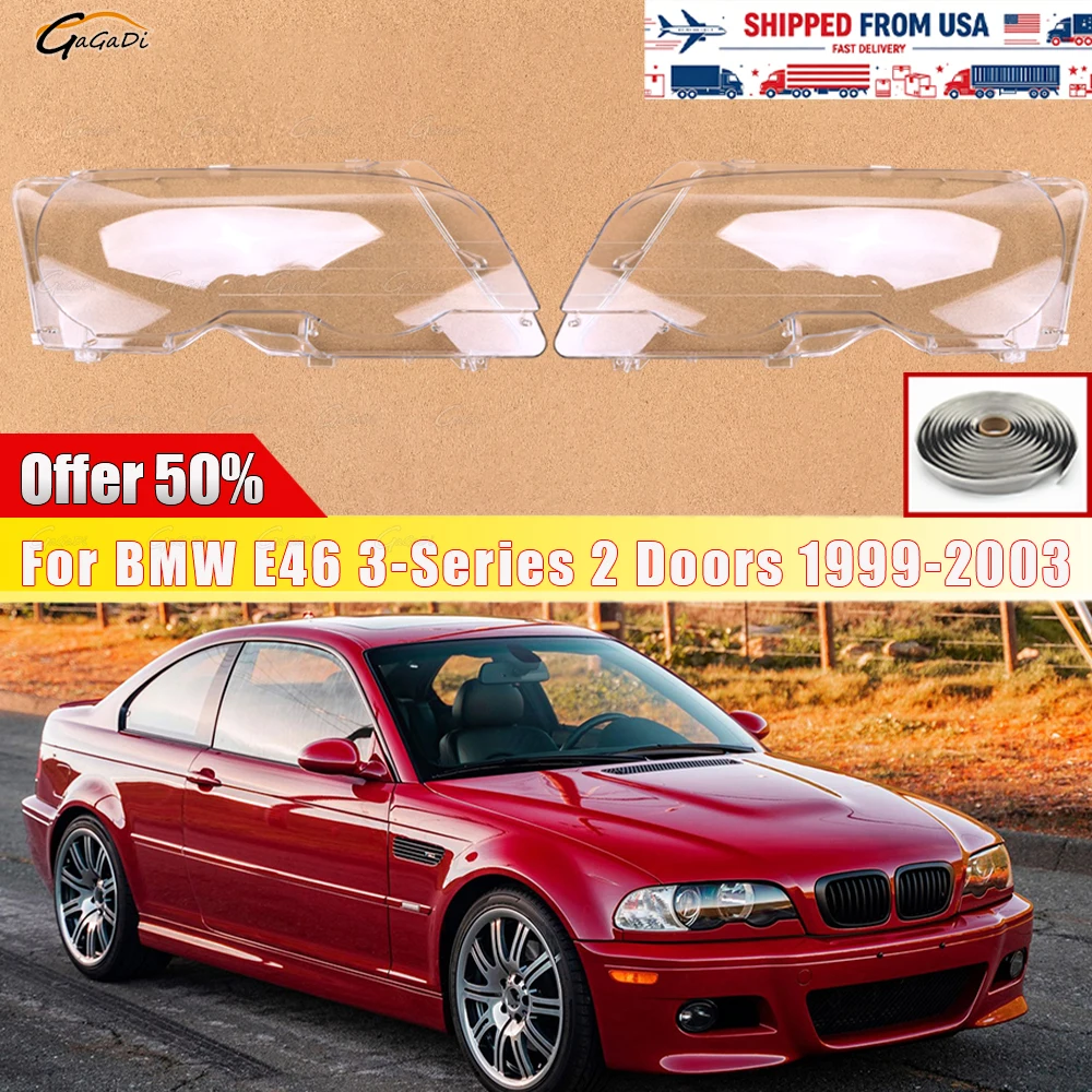 Headlight Lens Cover Shell Fit For BMW E46 2DR M3 1999-2003 / 2001-2006 Auto Front Headlamp Protective Lampshade Replacement