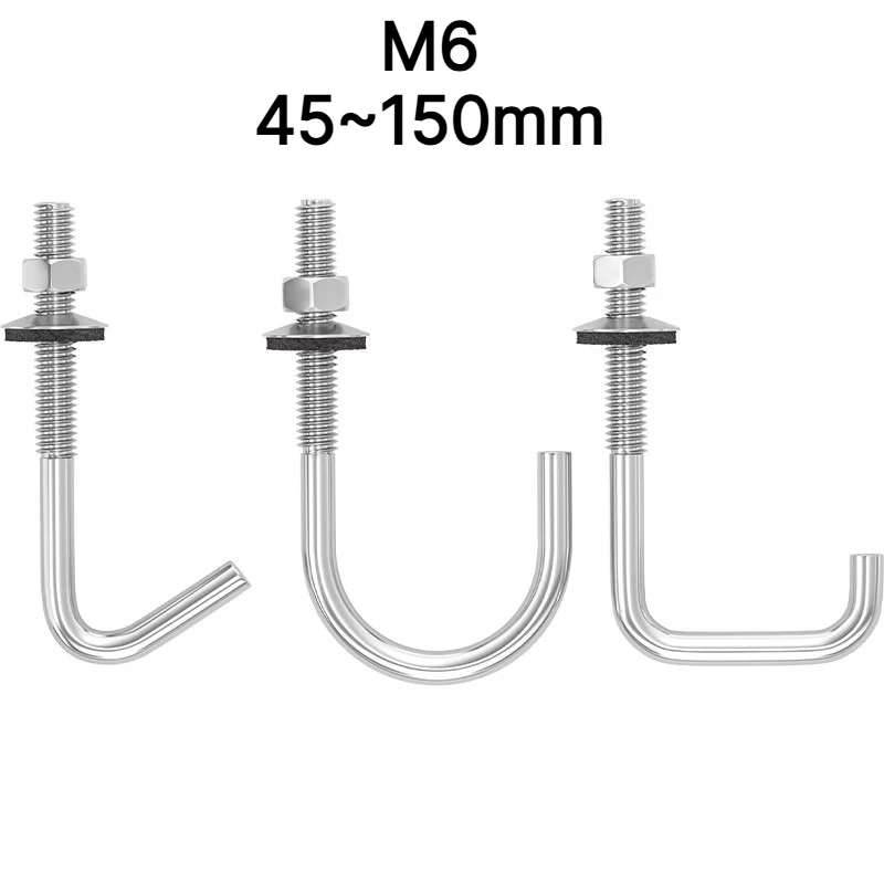 5Set304 Stainless Steel M6 Straight Angle Round Square L Tilting Hook Bolts Set Screws with Heax Nuts and Washers