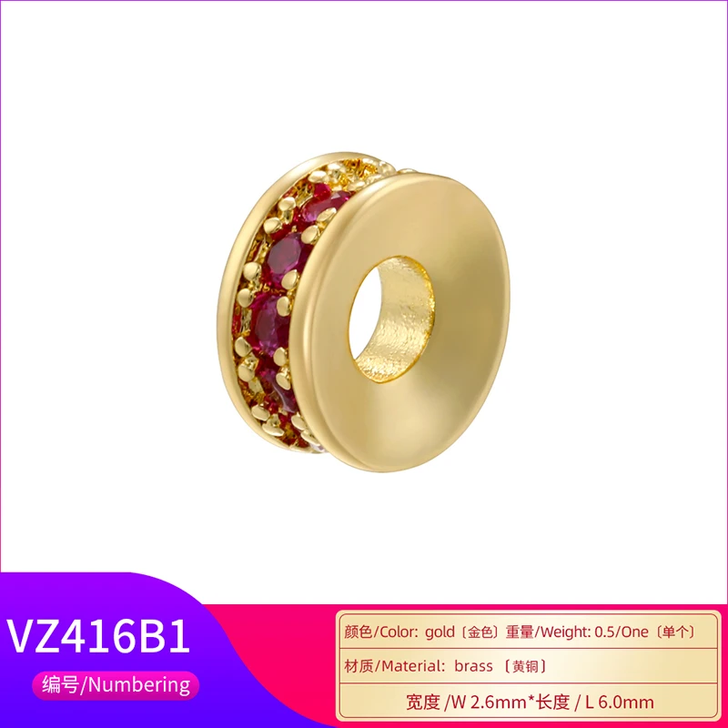 ZHUKOU 6×2.6mm copper 18K gold plated inlaid zirconia spacer beads transit beads diy bracelet necklace beading material:VZ416