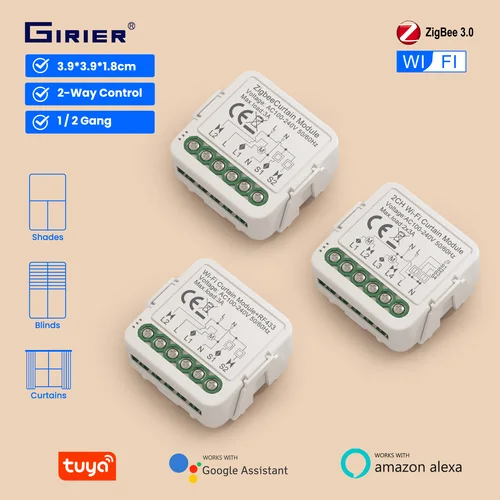 GIRIER Tuya Smart ZigBee/Wi-Fi RF433 Módulo de interruptor de cortina para persiana enrollable eléctrica Motor 1/2CH funciona con Alexa Hey Google