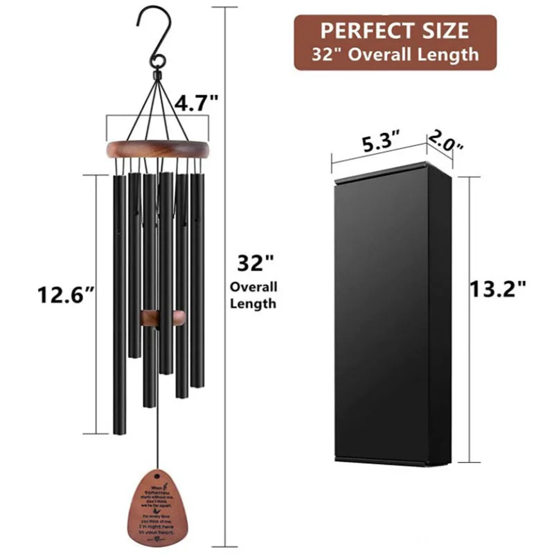 Custom Logo OEM ODM Gifts Outdoor Sympathy Memorial Wind Chimes with 6 Tubes Wholesale Outdoor Wind Chimes Metal