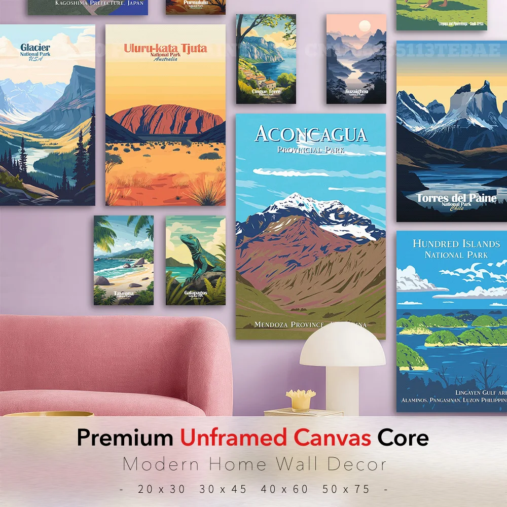 Iconic National Park Canvas Poster Travel Wall Art Aconcagua Torres Paine Uluru Print Bedroom Living Room Home Decor Gift