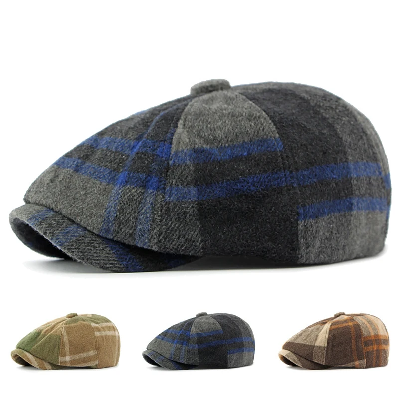

British Tweed Flat Cap for Men Retro Herringbone Newsboy Cap Octagonal Hat Women Autumn Winter Detective Cabbie Beret Hat Autumn