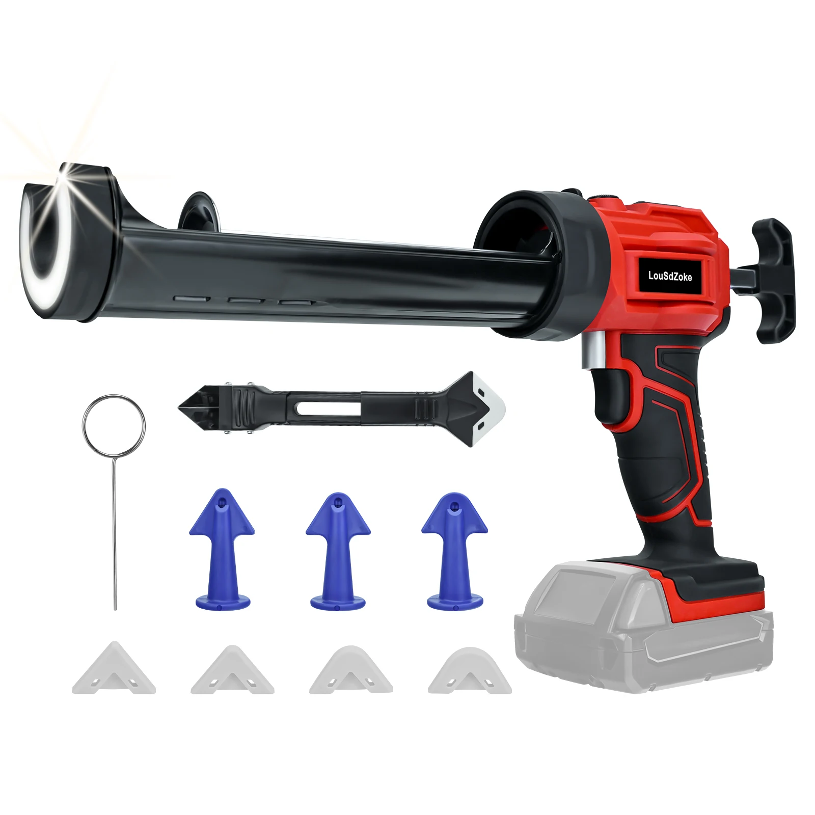Cordless Caulking Gun for Milwaukee 18V Battery with LED Light 4 Adjustable Speed 10 Oz/300ml Electric Silicone Gun (No Battery)