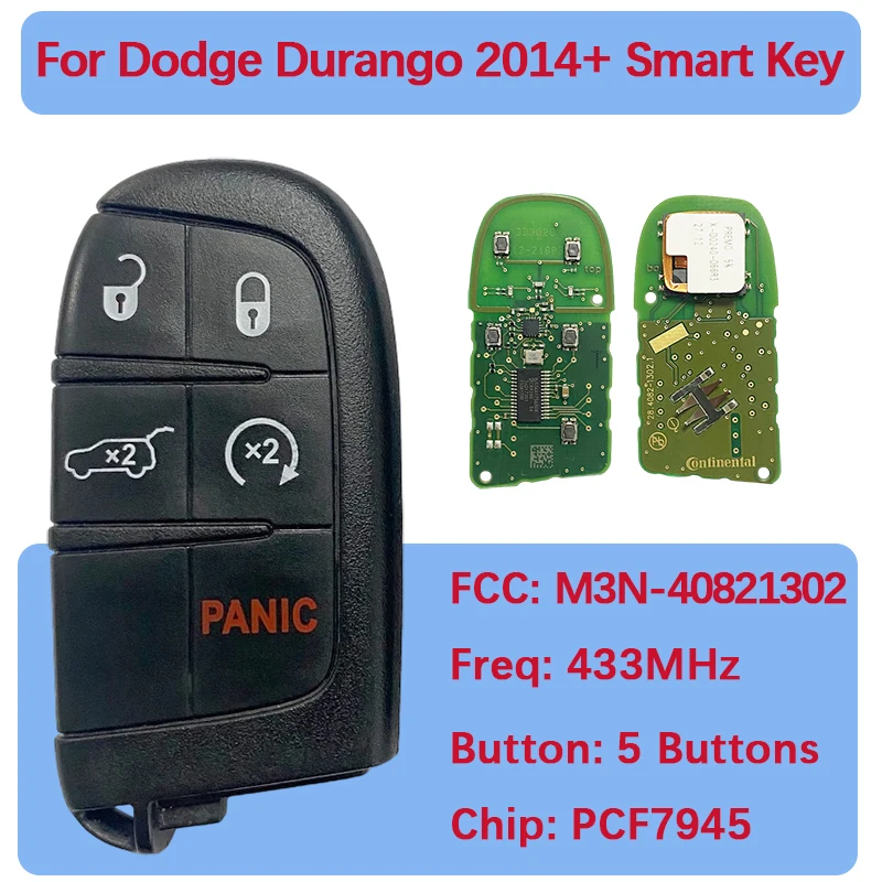 

CN087006 Original 5 Buttons Smart Key Fob FCC M3N-40821302 PCF7945 433MHz 68150061AC Keyless Go Remote For Dodge Durango 2014+