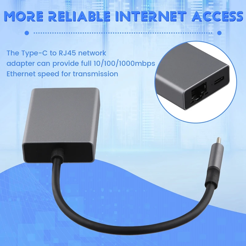 노트북 태블릿용 외부 네트워크 카드 이더넷 어댑터, 크롬캐스트 4K 구글 TV 스틱용, USB C 타입-RJ45, 1000Mbps
