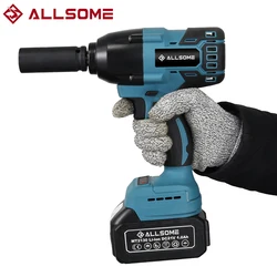 ALLSOME Impact Wrench 21V Electric Cordless Torque Wrench Brushless Socket Li-ion Battery Household Repair Power Tool