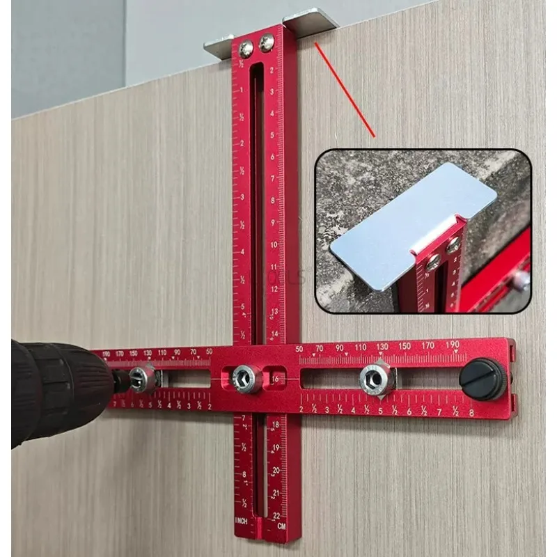 

Drawer Handle Punching Locator Woodworking T-shaped Adjustable Drill Guide Mounting Tool for Cabinet Door Handles Knobs Install