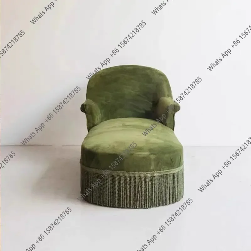 

Ds Italian Retro Nostalgic Chinese Style Velvet Sofa French Bedroom Living Room Fringed Beauty Step Chaise Longue