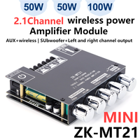 ZK-MT21 Digital Power Amplifier Board 2x50W+100W 2.1 Channel Subwoofer AUX 12V 24V Audio Stereo BT 5.0 Bass Amp for Home